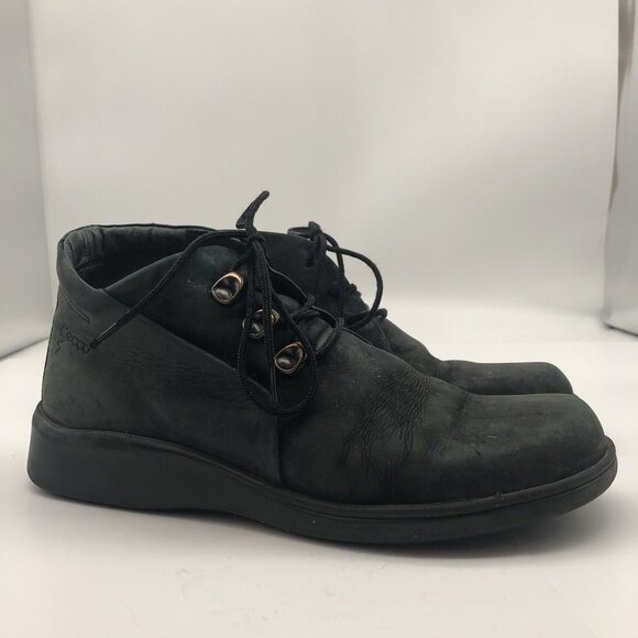 Ecco Green black leather Latex sole bootie ankle boot sz 38 7.5 distressed - Picture 1 of 13